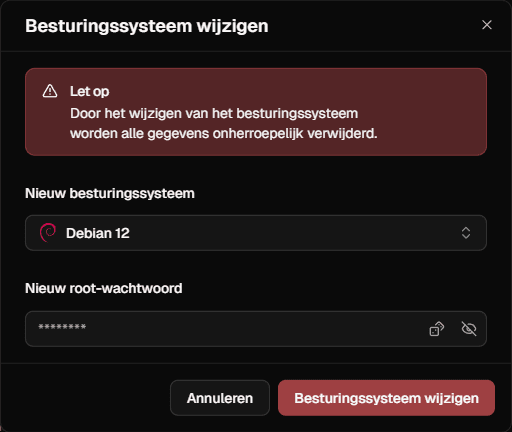 Dialoogvenster Besturingssysteem resetten